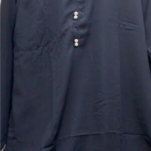 Elegant Navy Blouse with Pearl Buttons